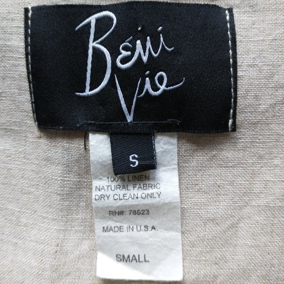 Beni Vie 100%Linen Lagenlook Tunic Top Pocket Natural Fabric Beige S Made in USA - Picture 10 of 10